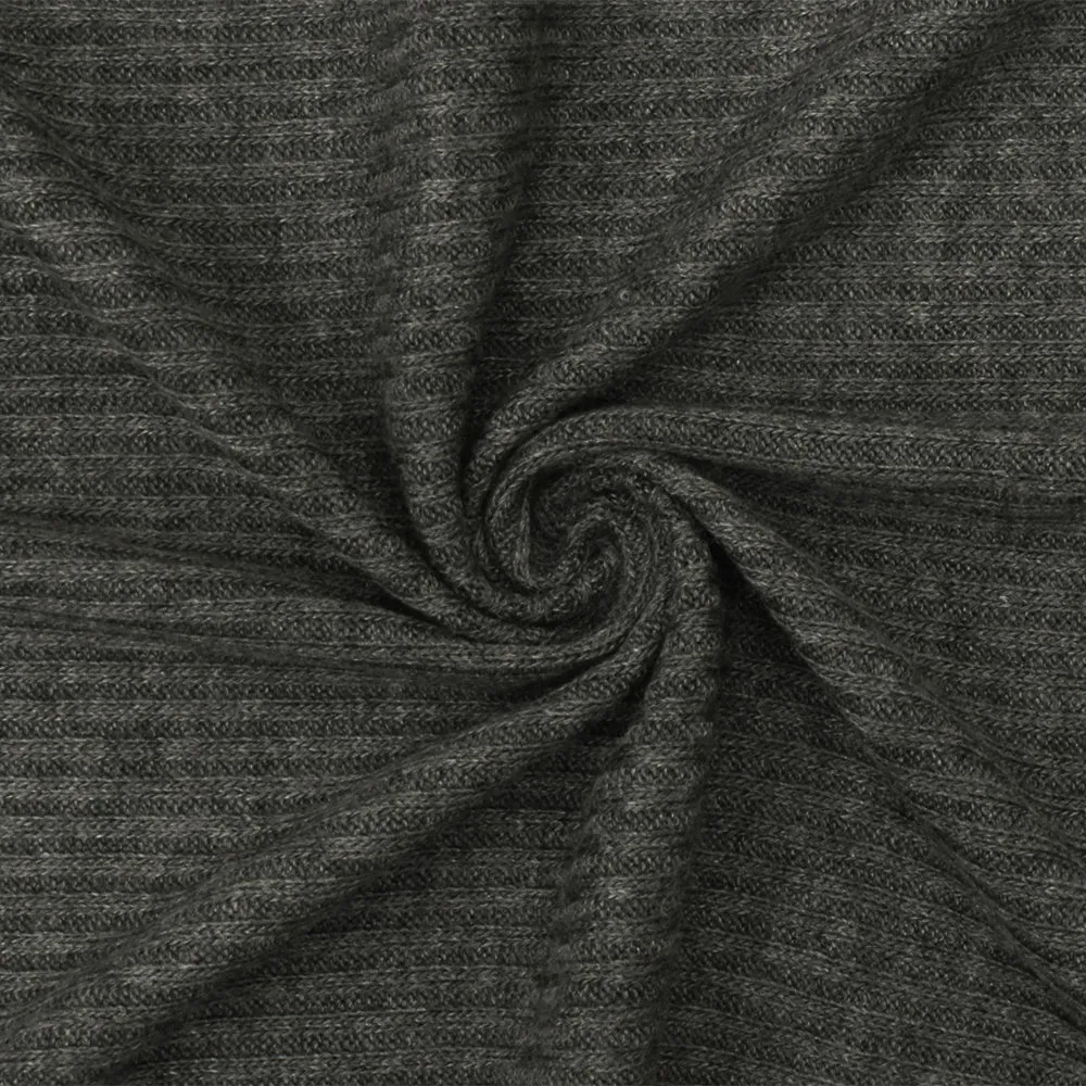 1 3/8 YD PC-Medium Gray Texture Stretch Spandex Cotton Rib Knit Fabric