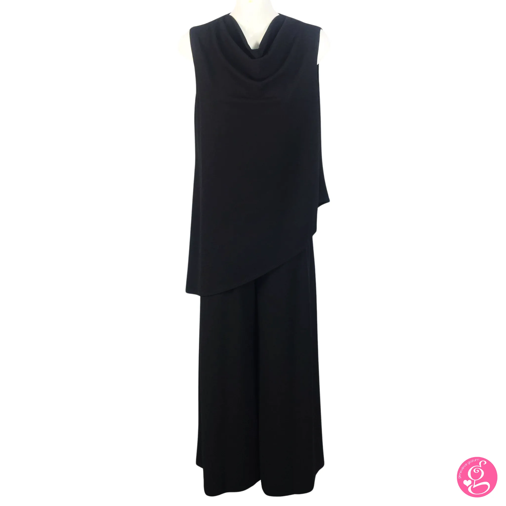 Asymmetrical Cowl Neck Blouse with Wide Leg Pants Set