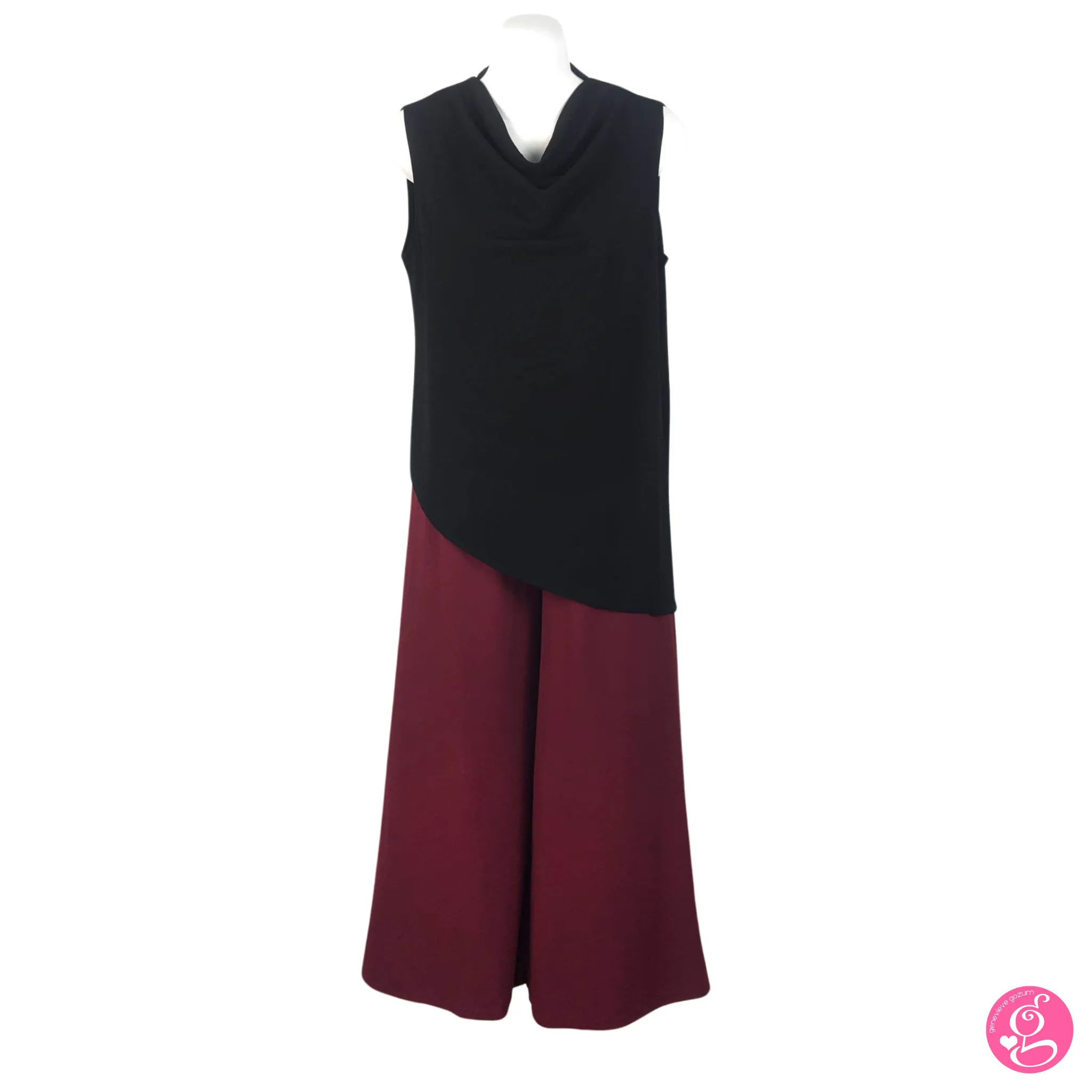 Asymmetrical Cowl Neck Blouse with Wide Leg Pants Set