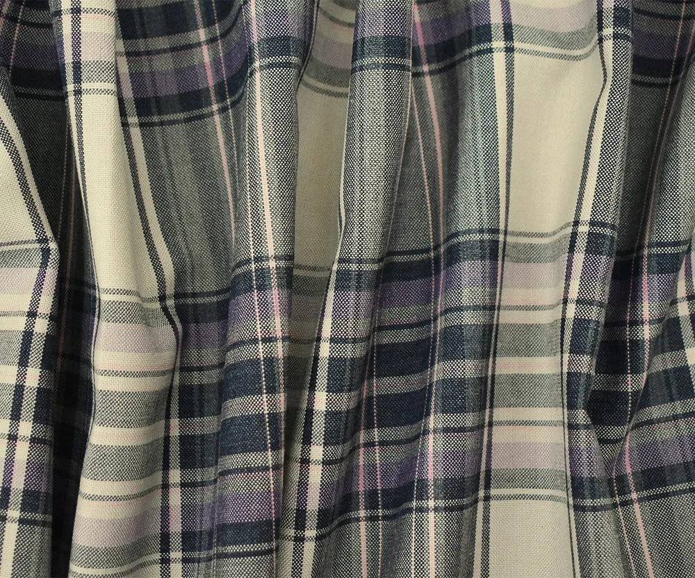 Beige-Pink-Black Polyester Wool Plaid Woven Shirting Fabric