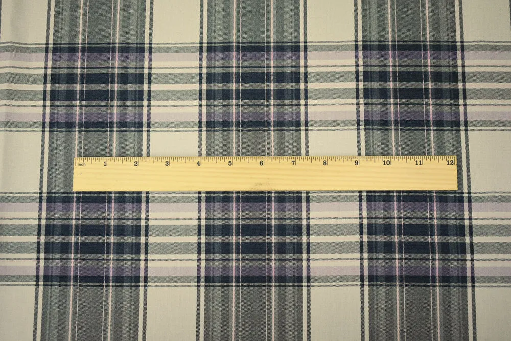 Beige-Pink-Black Polyester Wool Plaid Woven Shirting Fabric