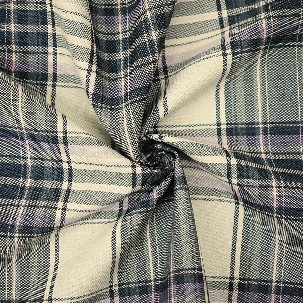 Beige-Pink-Black Polyester Wool Plaid Woven Shirting Fabric