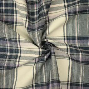 Beige-Pink-Black Polyester Wool Plaid Woven Shirting Fabric