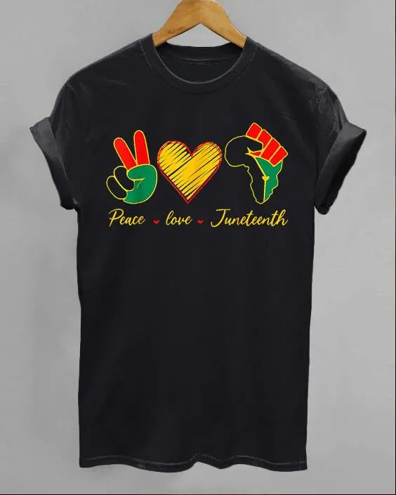 Black Juneteenth Simple Contrast Printed Round Neck T-Shirt