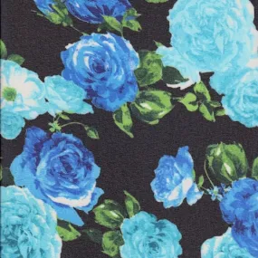 Black/Royal/Turquoise Floral Pebble Chiffon Fabric