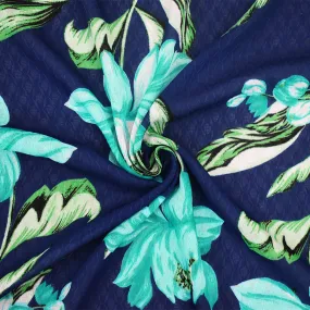 Blue-Green-Multi Floral Printed Ogee Texture Dobby Chiffon Woven Fabric
