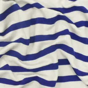 Blue-Ivory Stripe Stretch Spandex Rayon Modal Jersey Knit Fabric