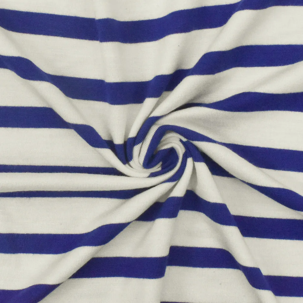 Blue-Ivory Stripe Stretch Spandex Rayon Modal Jersey Knit Fabric