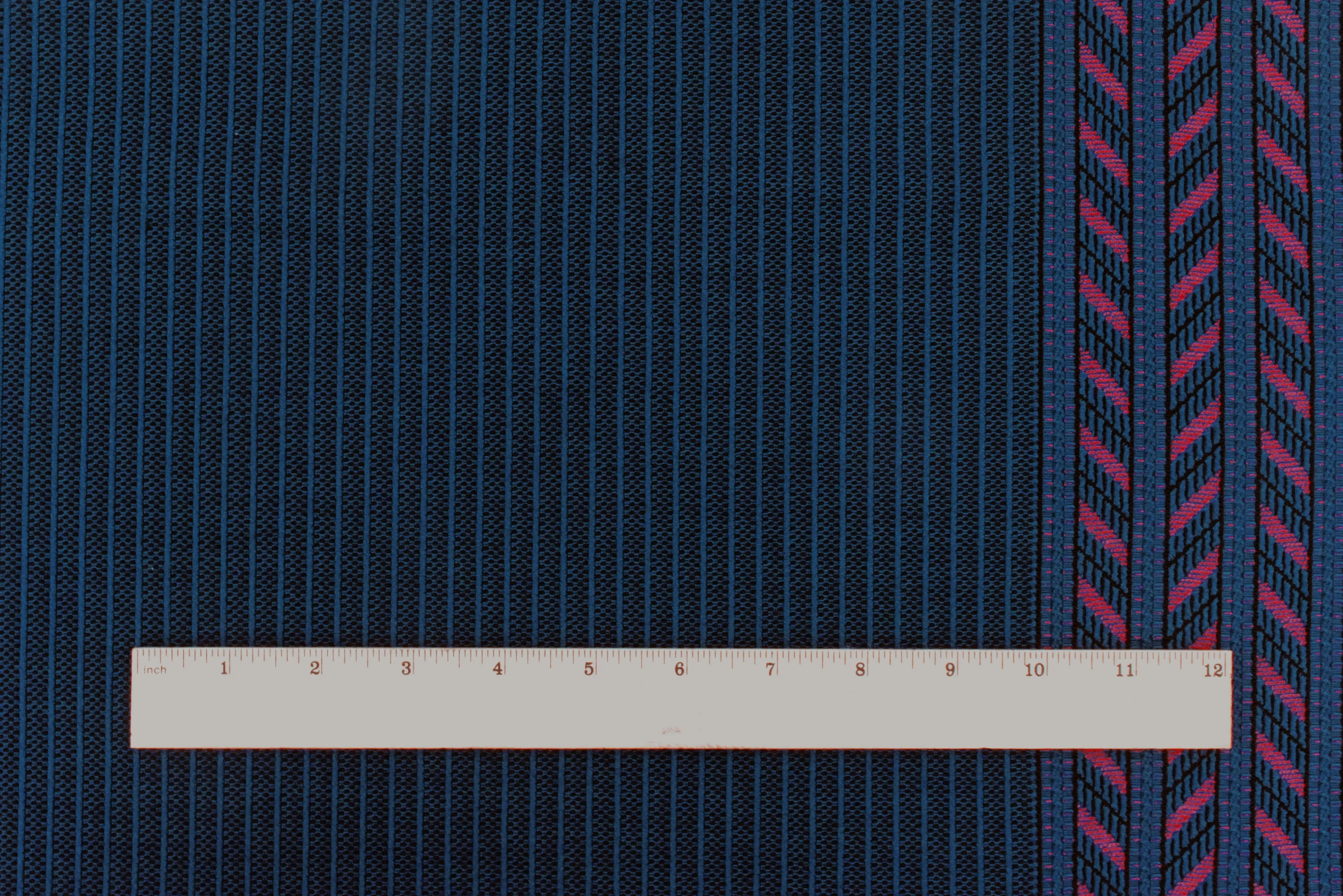 Blue-Red-Black Tribal Stripe Border Stretch Jacquard Double Knit Fabric