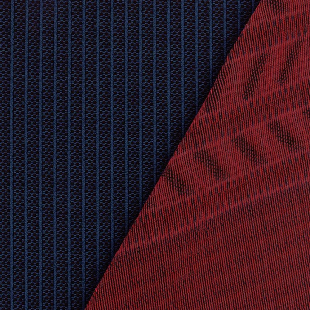 Blue-Red-Black Tribal Stripe Border Stretch Jacquard Double Knit Fabric