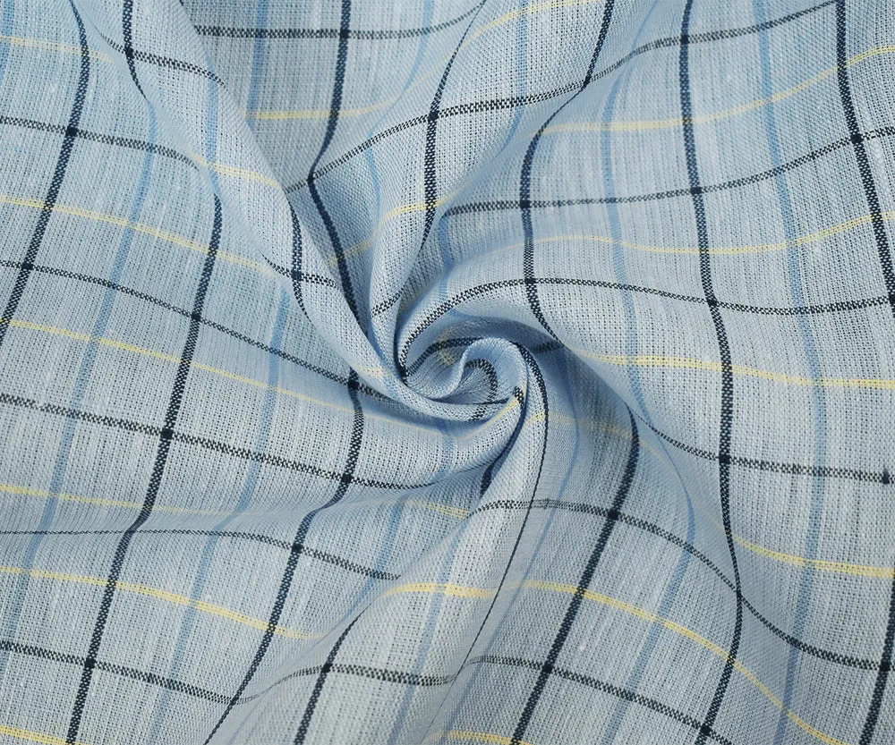 Blue-Yellow-Multi Spence Bryson Check Plaid Irish Linen Slub Woven Fabric