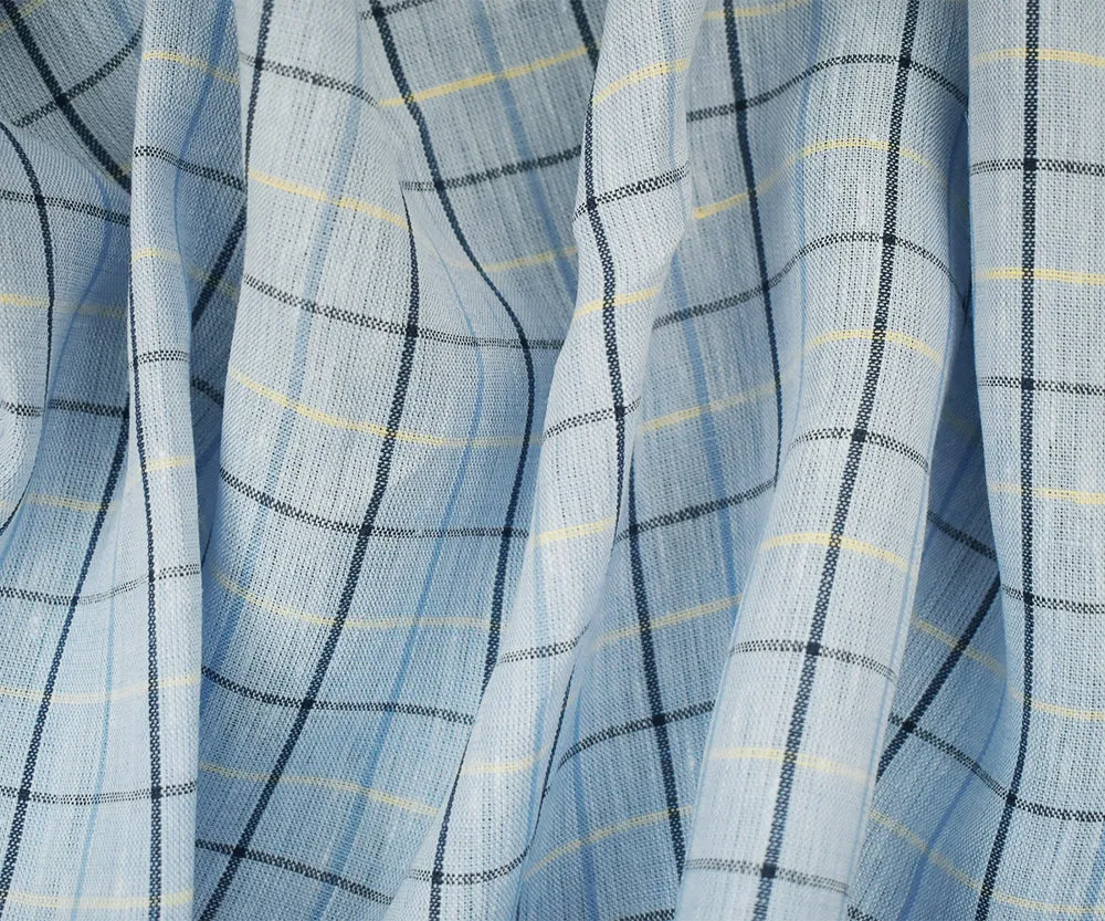 Blue-Yellow-Multi Spence Bryson Check Plaid Irish Linen Slub Woven Fabric