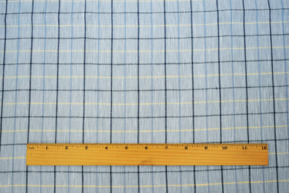 Blue-Yellow-Multi Spence Bryson Check Plaid Irish Linen Slub Woven Fabric