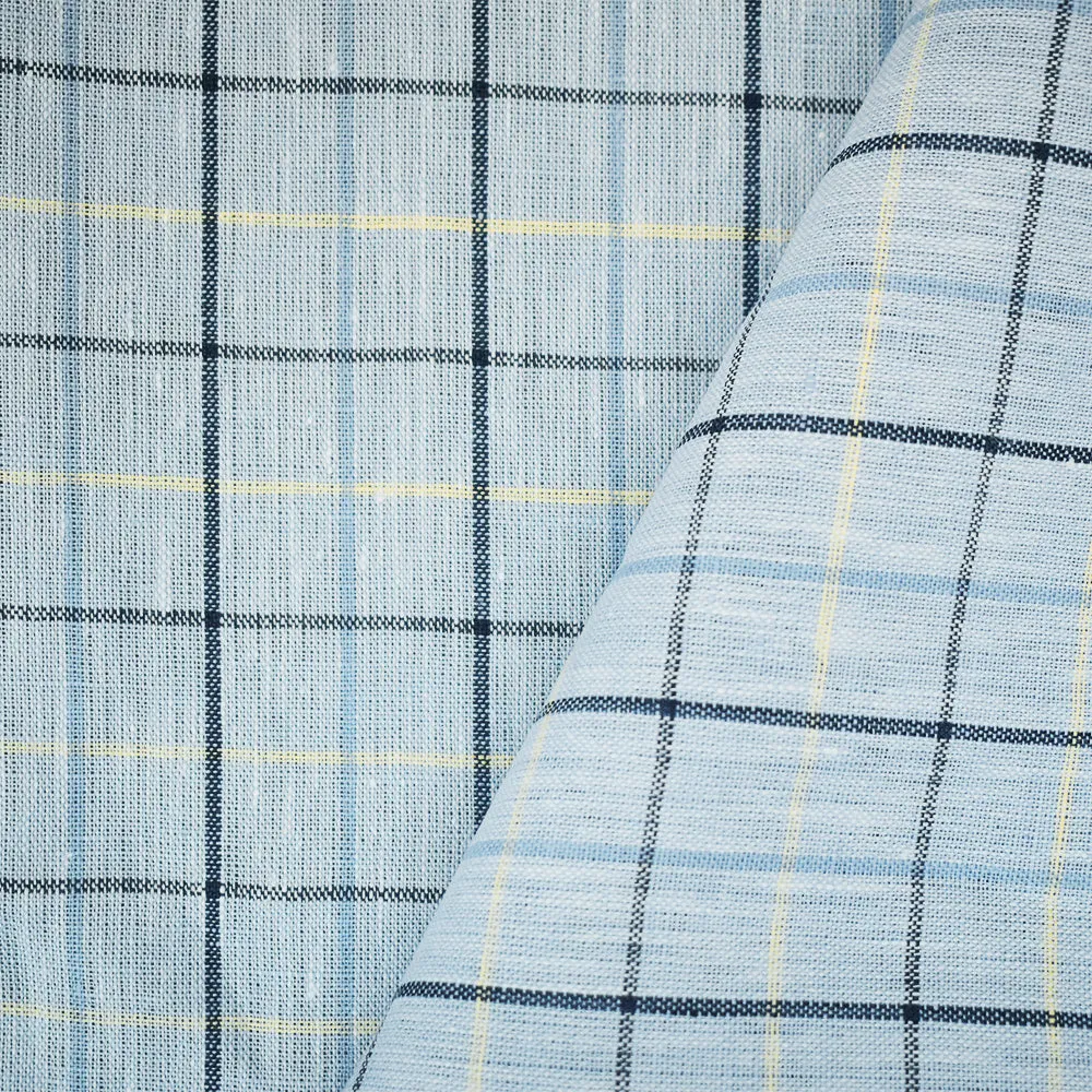 Blue-Yellow-Multi Spence Bryson Check Plaid Irish Linen Slub Woven Fabric