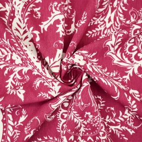 Blush Red-White Paisley Vine Printed Poly Slub Momie Crepe Woven Fabric