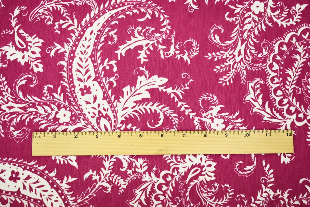 Blush Red-White Paisley Vine Printed Poly Slub Momie Crepe Woven Fabric