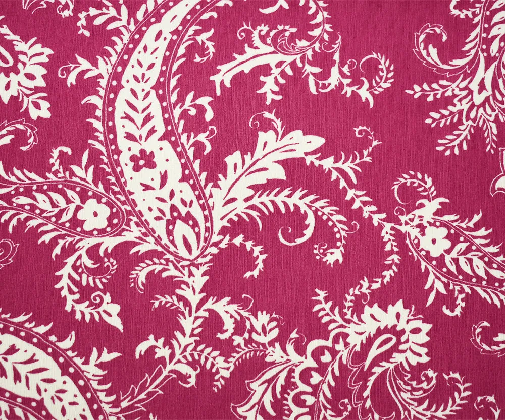 Blush Red-White Paisley Vine Printed Poly Slub Momie Crepe Woven Fabric