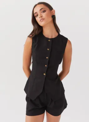 Born For Bordeaux Linen Vest - Black