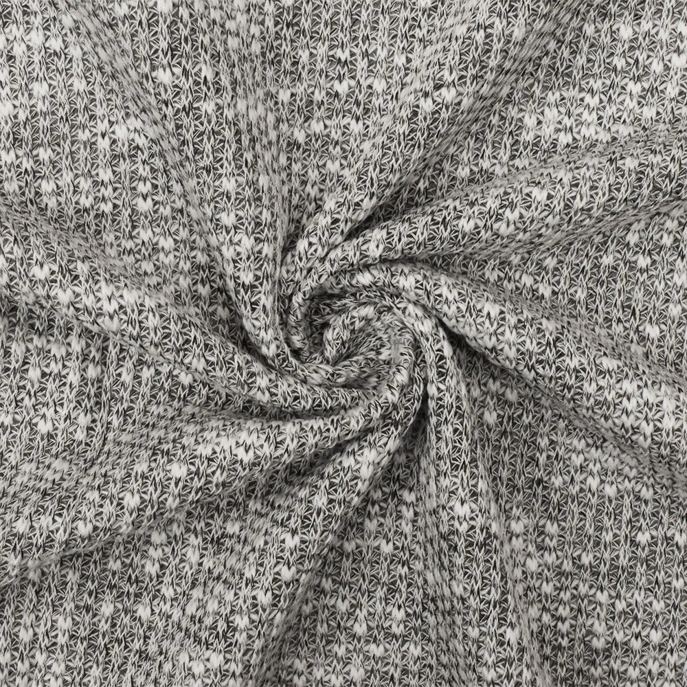 Bright White-Black Texture Slub Stretch Sweater Knit Fabric
