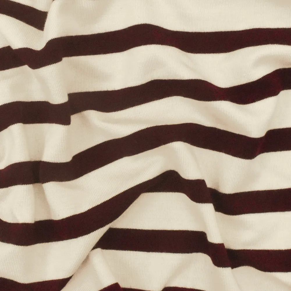 Brown-Ivory Stripe Stretch Spandex Rayon Modal Jersey Knit Fabric