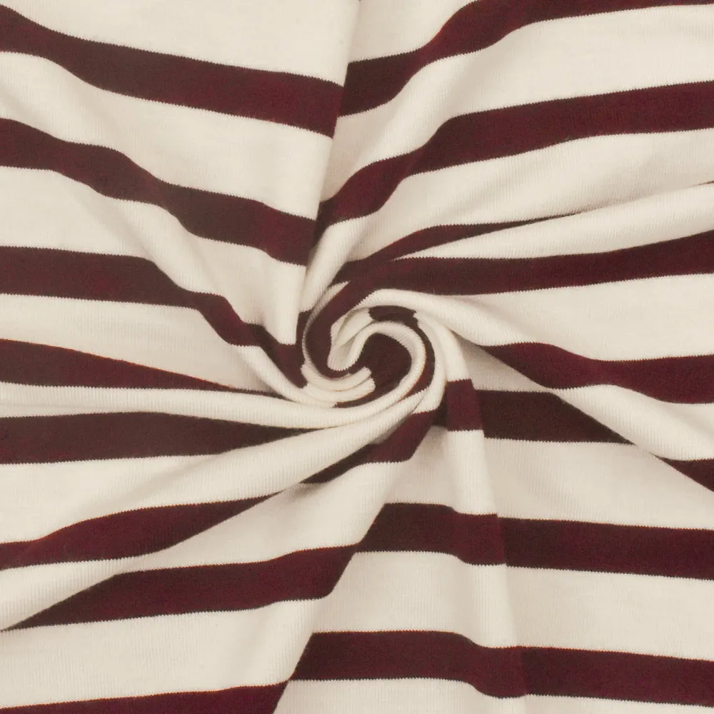 Brown-Ivory Stripe Stretch Spandex Rayon Modal Jersey Knit Fabric