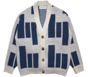 Cardigan Jacquard Blue Blocks