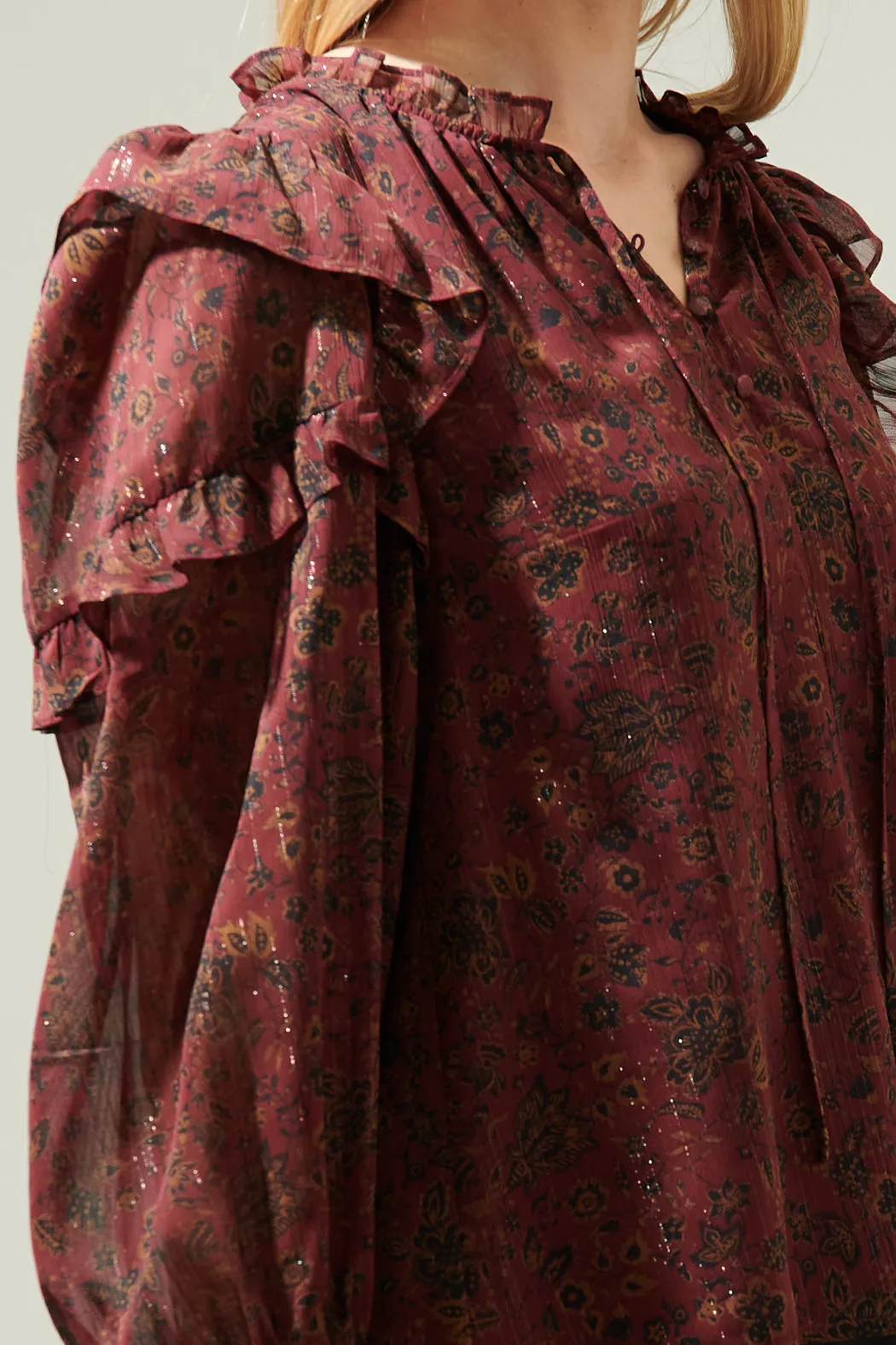 Carmina Beau Floral Marquette Henley Blouse