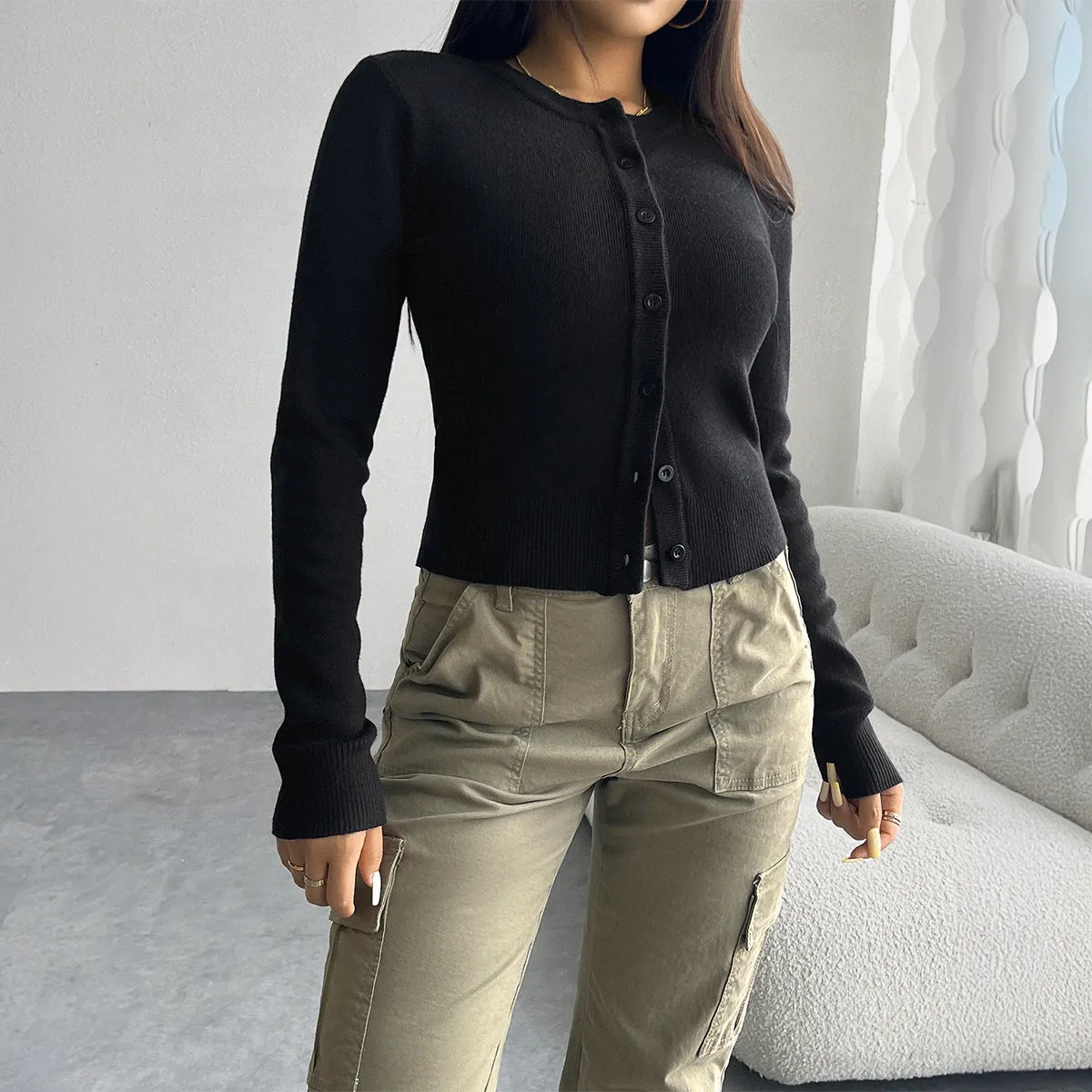 Casual Solid Color Cardigan Long Sleeve Sweater Wholesale Womens Clothing N3824080700058