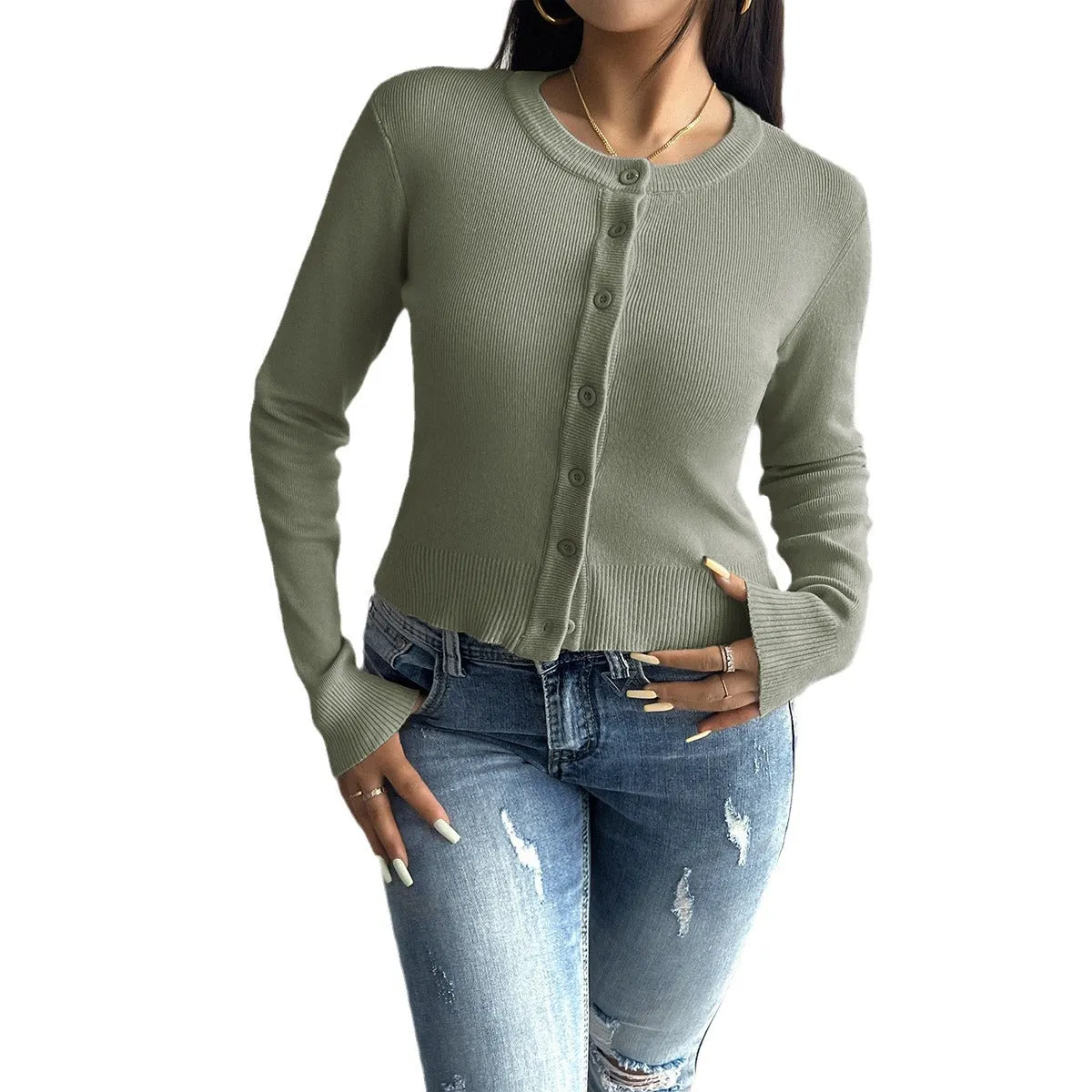 Casual Solid Color Cardigan Long Sleeve Sweater Wholesale Womens Clothing N3824080700058