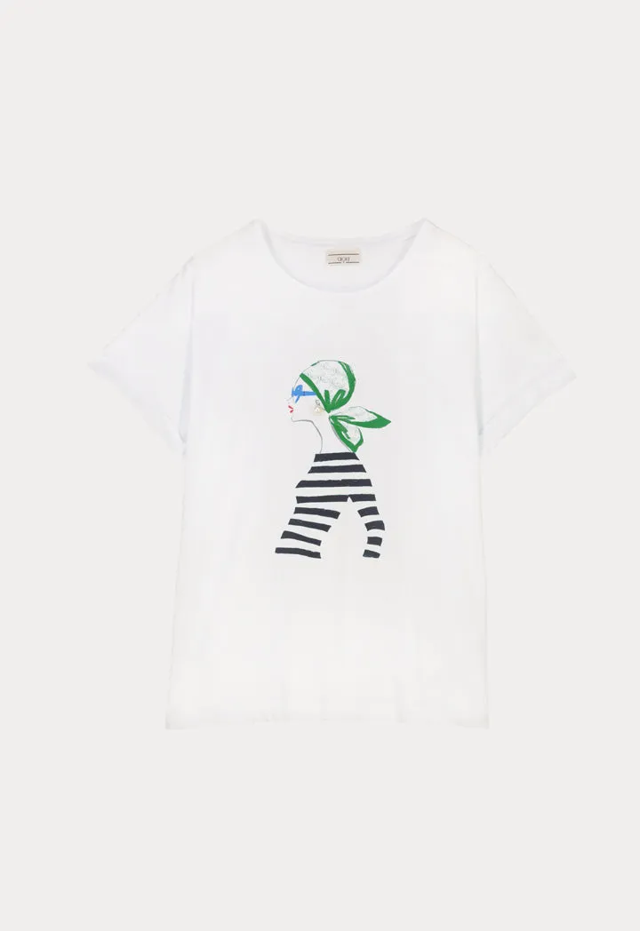 Choice Classic Lady Motif Printed T-Shirt Offwhite