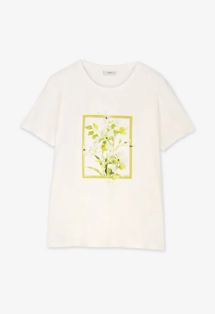 Choice Floral Printed Motif T-Shirt Off White