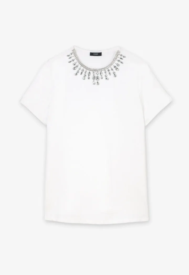 Choice Jewel Neckline Fashion Top Off White