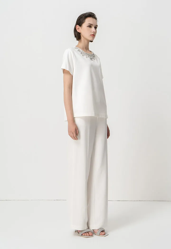 Choice Jewel Neckline Fashion Top Off White
