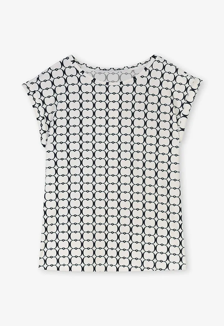 Choice Monogram Pattern Cap Sleeves T-Shirt Navy