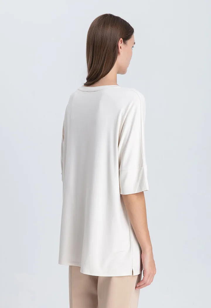 Choice Stretchable Short Sleeve Jersey Blouse Beige