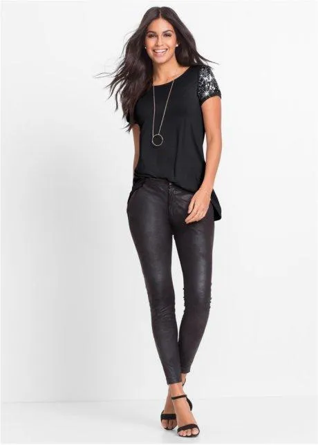 Clearence Sequins Short Sleeve Patchwork Scoop Irregular T-shirt