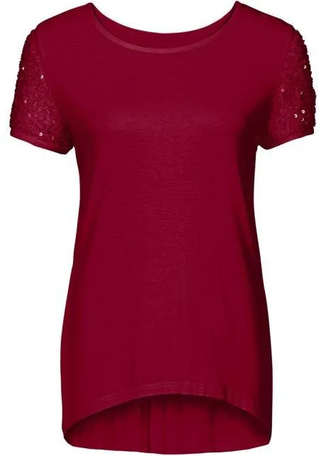 Clearence Sequins Short Sleeve Patchwork Scoop Irregular T-shirt