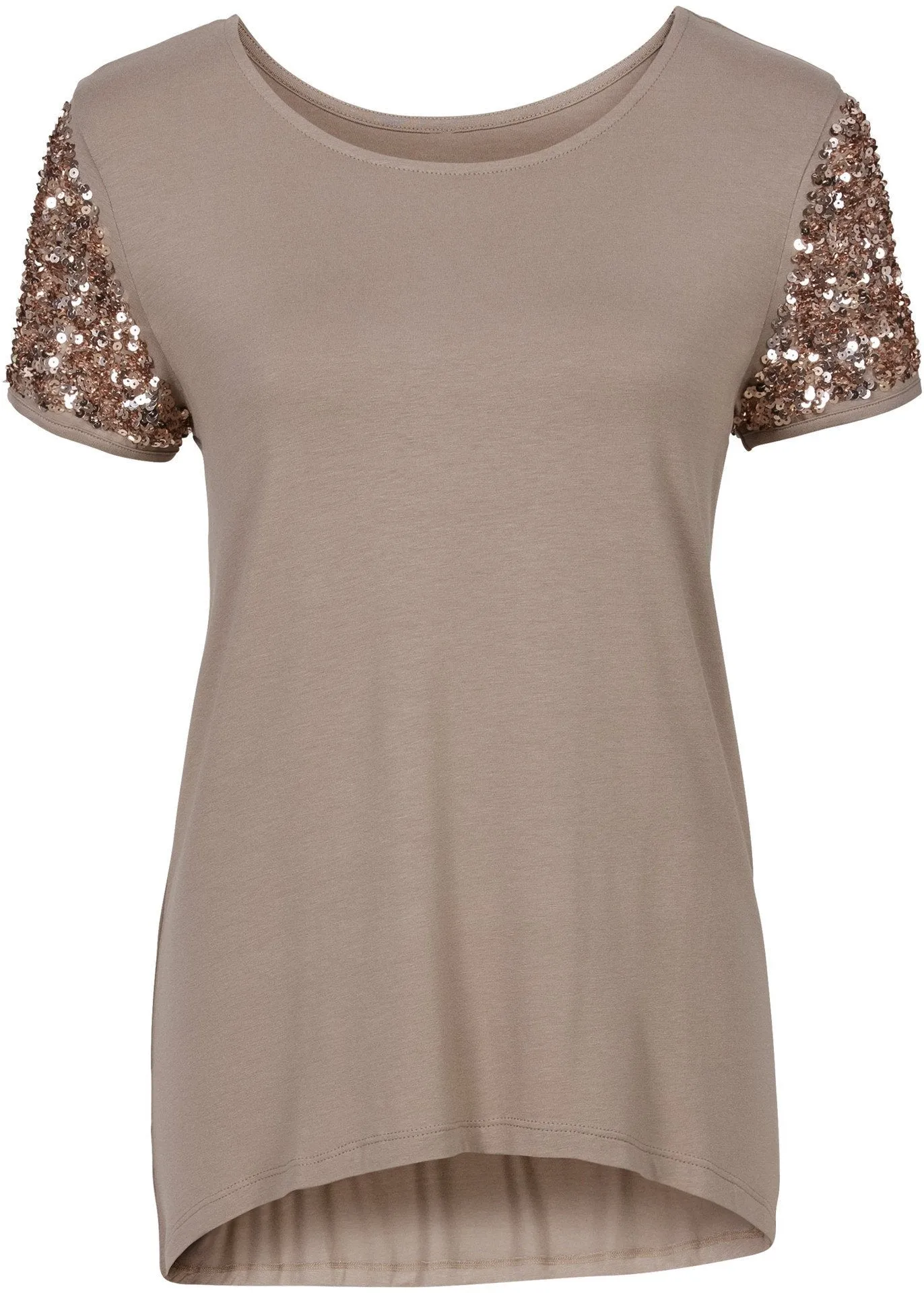 Clearence Sequins Short Sleeve Patchwork Scoop Irregular T-shirt