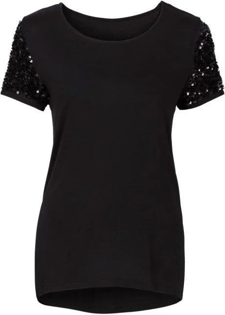 Clearence Sequins Short Sleeve Patchwork Scoop Irregular T-shirt