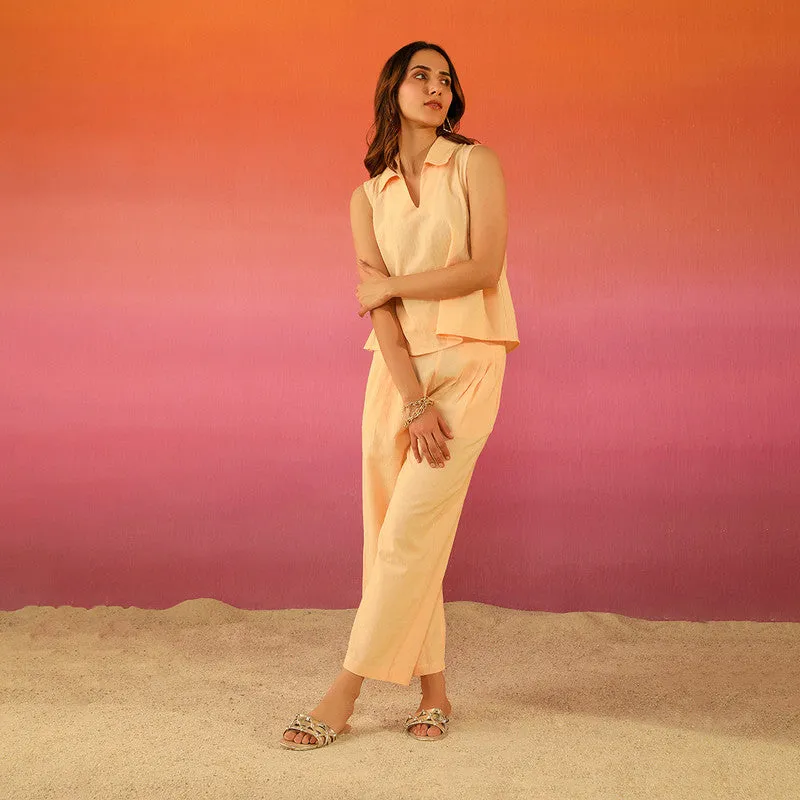 Cotton Linen Co Ord Set for Women | Peach | Sleeveless