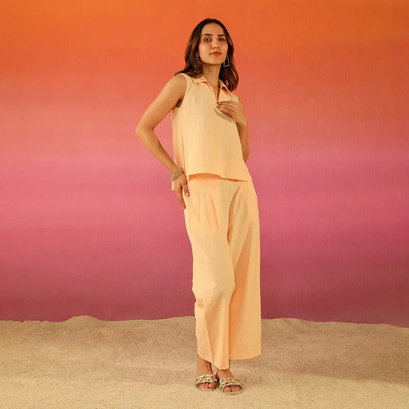 Cotton Linen Co Ord Set for Women | Peach | Sleeveless
