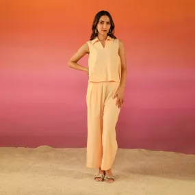 Cotton Linen Co Ord Set for Women | Peach | Sleeveless