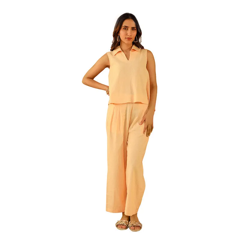 Cotton Linen Co Ord Set for Women | Peach | Sleeveless