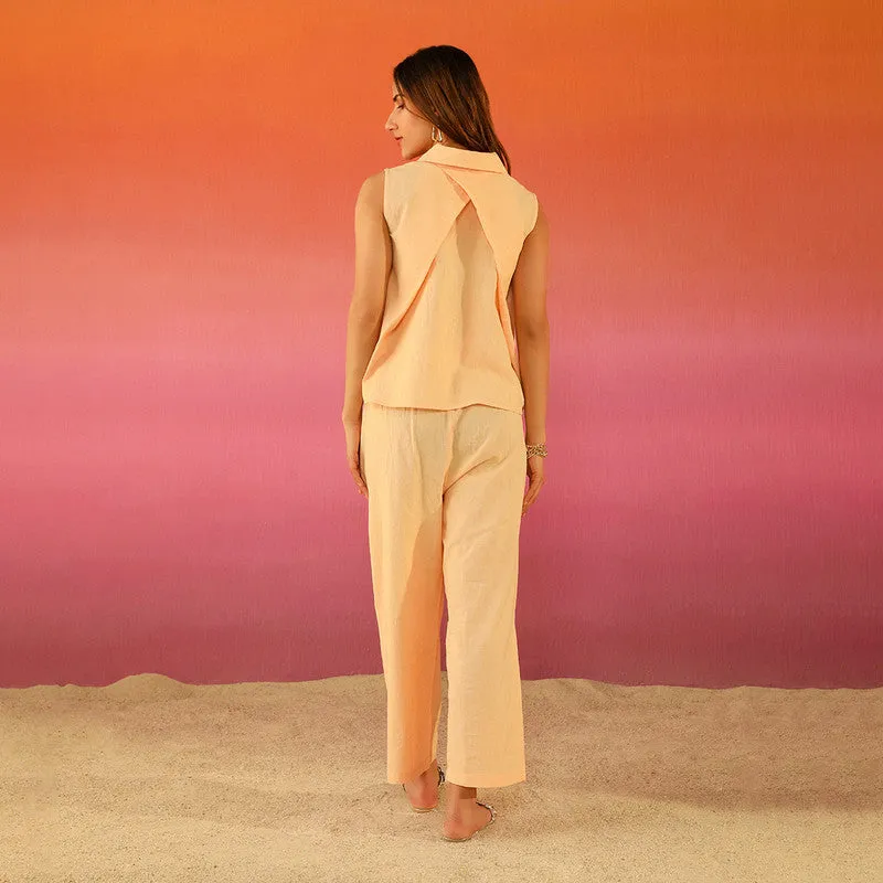 Cotton Linen Co Ord Set for Women | Peach | Sleeveless