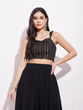 Cotton Lurex Gold Striped Blouse - Black