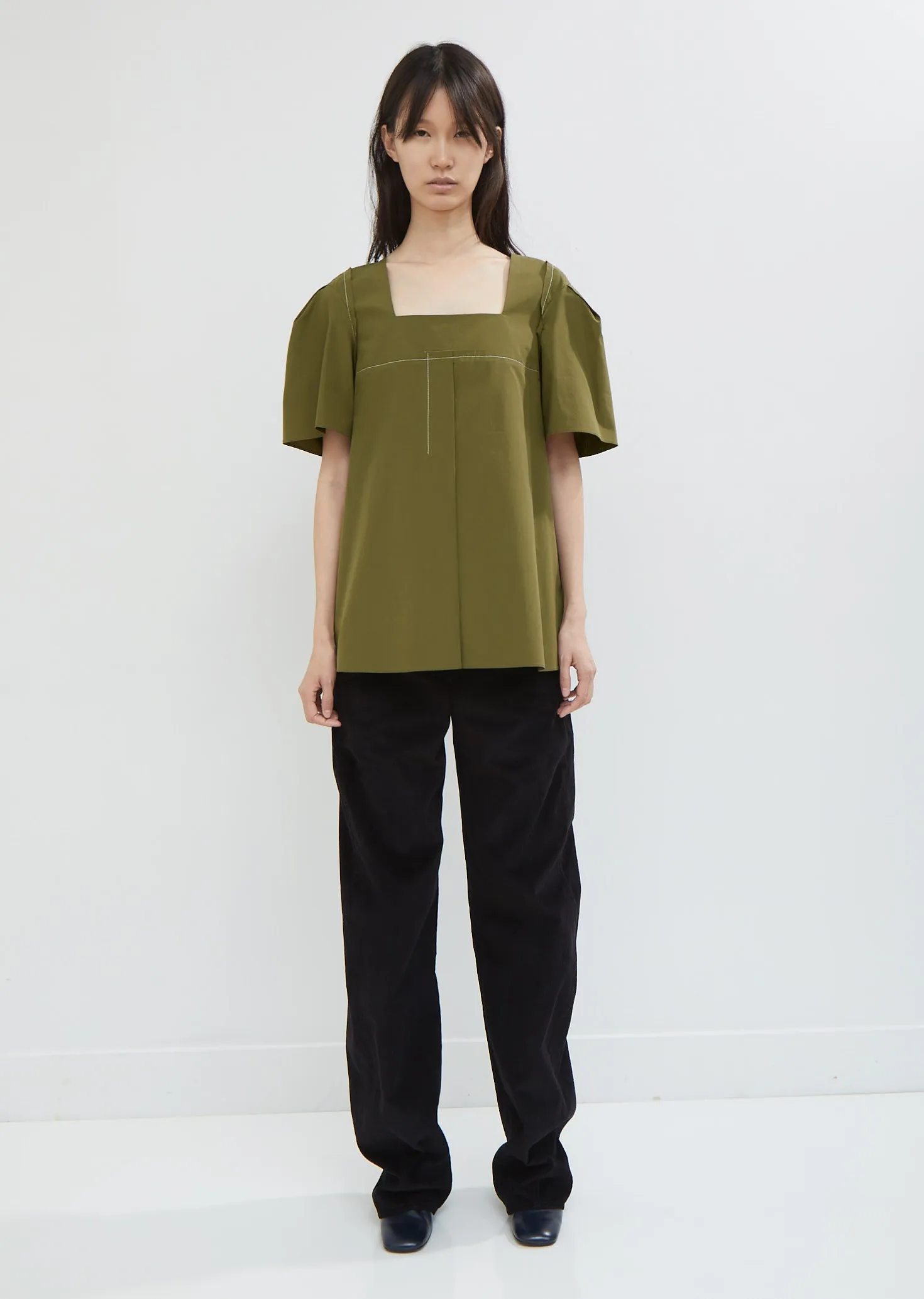 Cotton Poplin Square Neck Blouse
