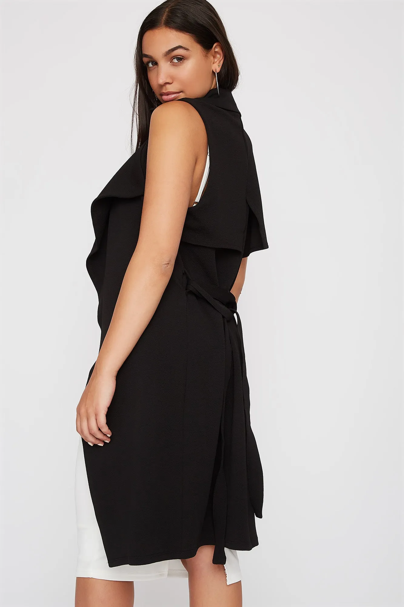 Crepe Self Belted Waterfall Vest