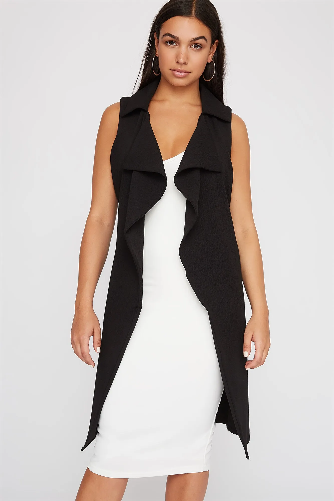 Crepe Self Belted Waterfall Vest