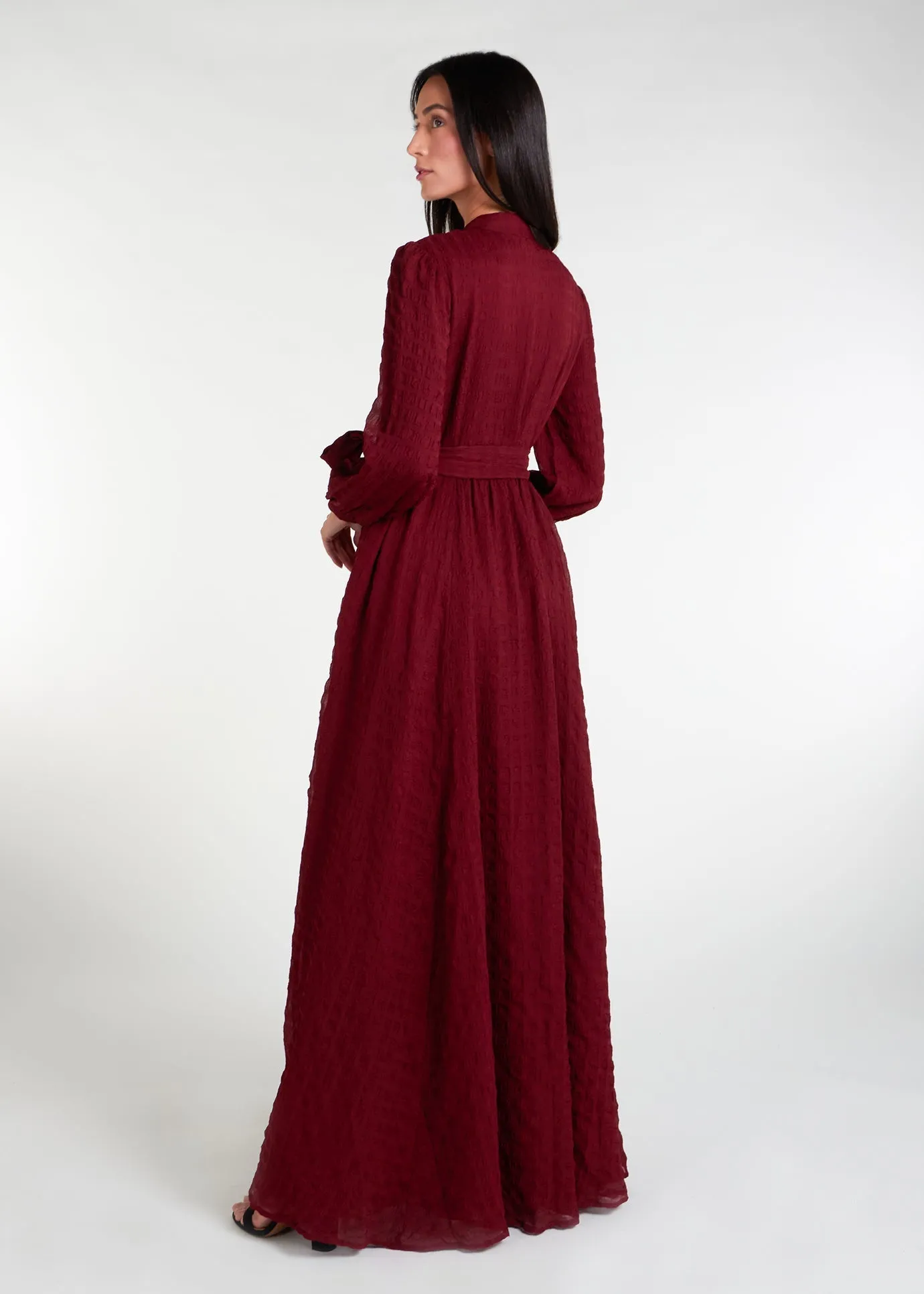 Crinkled Chiffon Maxi Burgundy