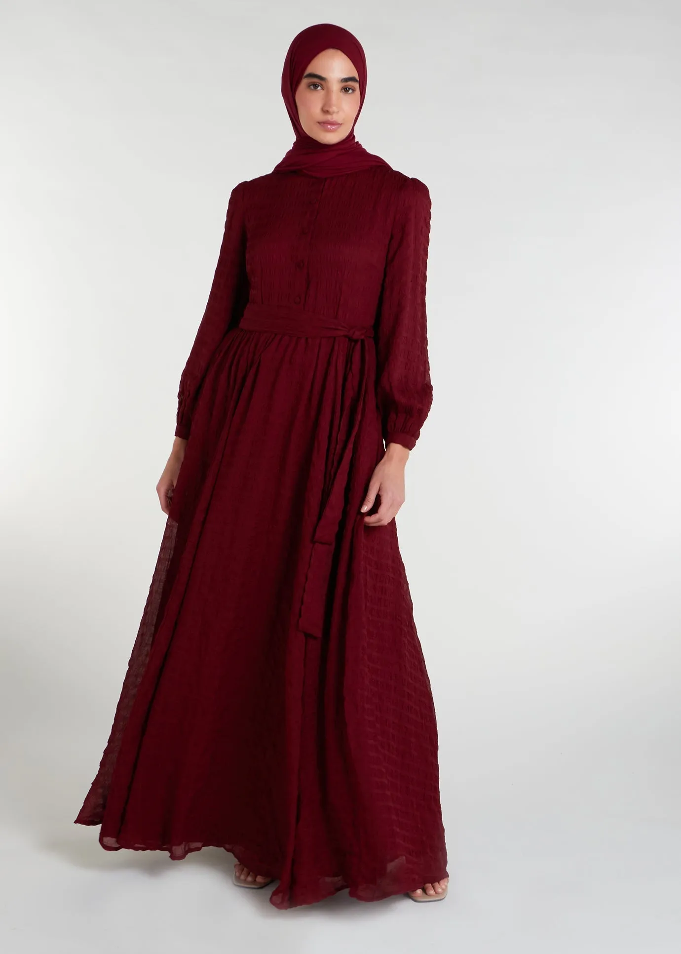 Crinkled Chiffon Maxi Burgundy